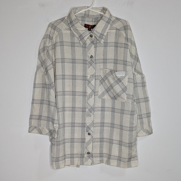 NWT 7 For All Mankind cream grey striped button up M - Picture 1 of 7